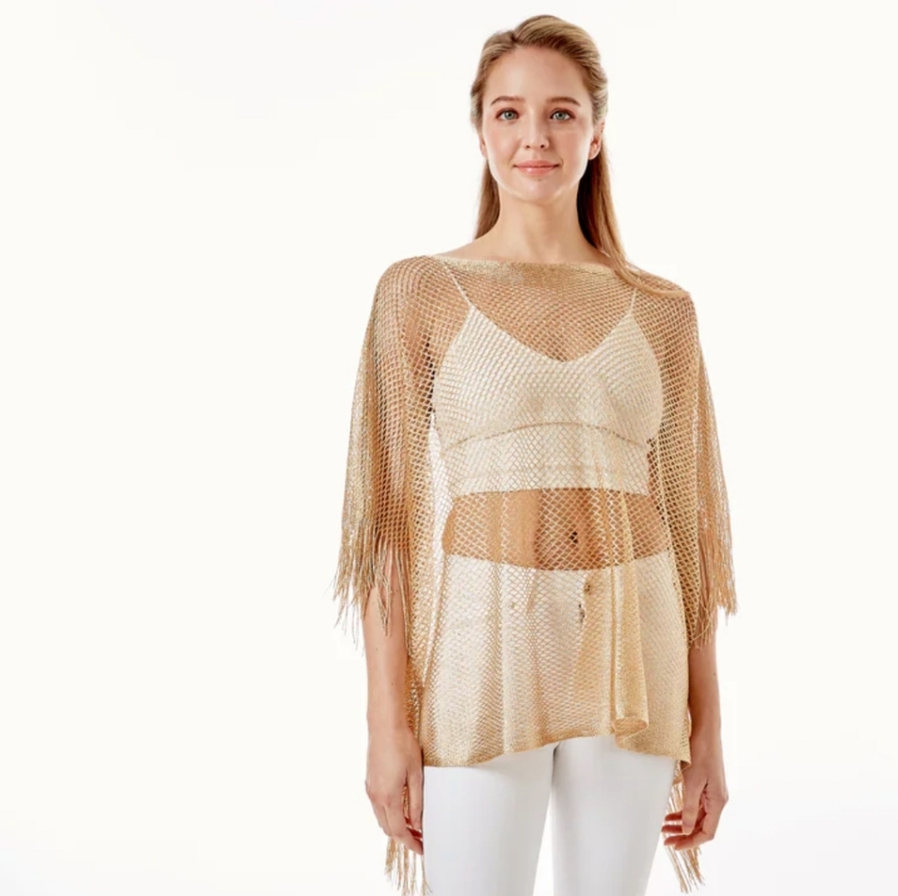 NWT LOF Net Cover-ups Fringes Poncho One Size Fits Most